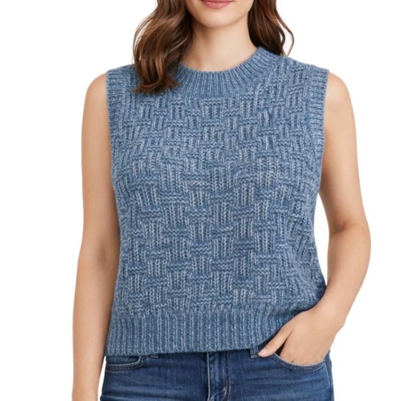 Topshop Blue Marl Basketweave Knit Sweater Vest Wool Blend Us 4-6 Small